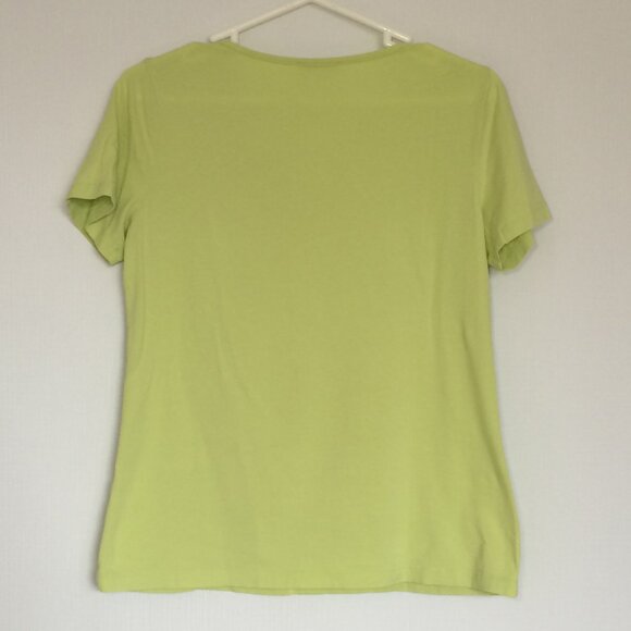 Dolcezza Womens Top T-Shirt Small Apple Green Silver Graphic Short Sleeve V-Neck - Picture 2 of 5